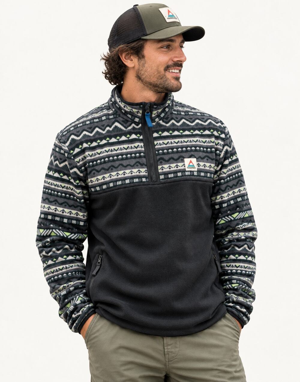 Passenger Set Off Recycled Polar 1/4 Zip Fleece Men Medium Mountain Geo Charcoal